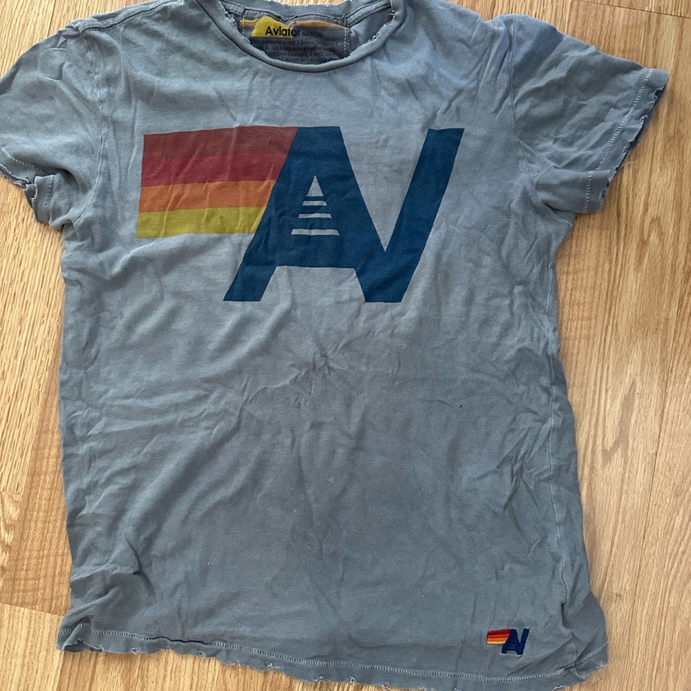 Aviator Nation Gray Short Sleeve T-Shirt with Retro Design